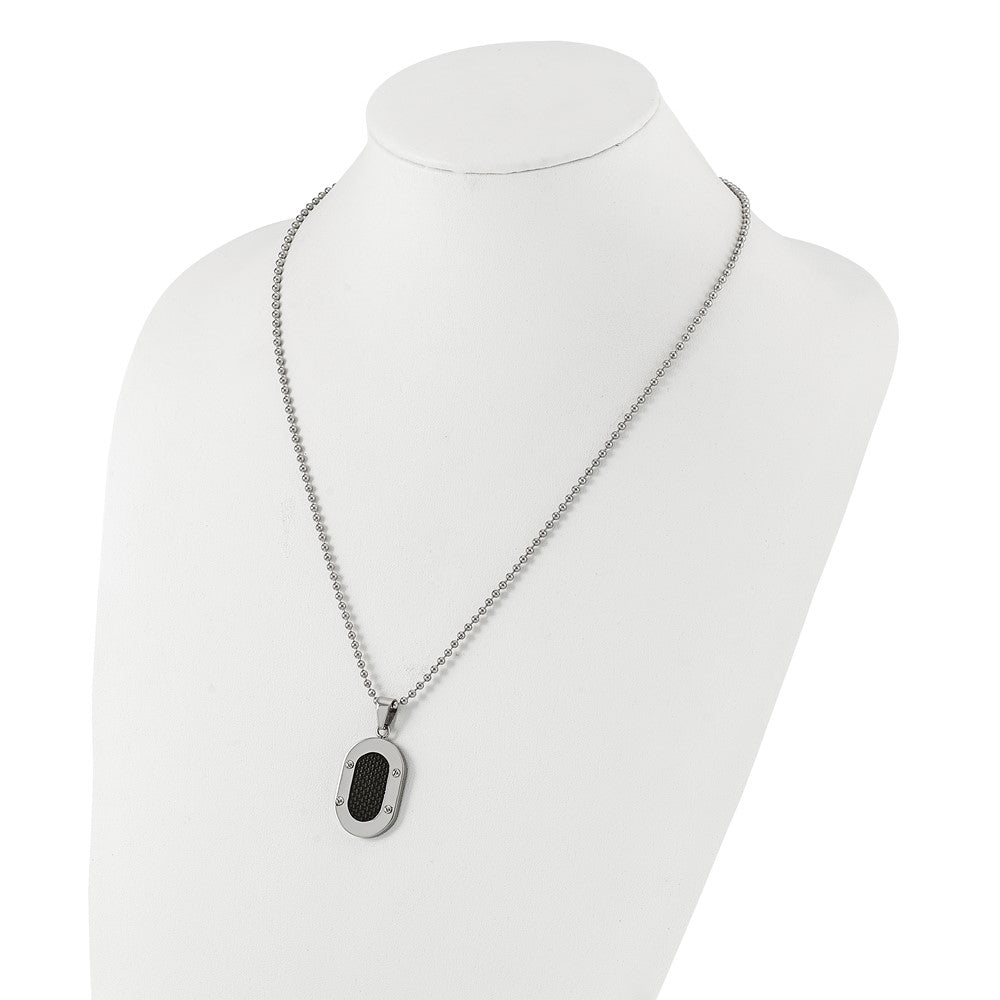 Stainless Steel Polished Black Carbon Fiber Inlay Oval Necklace