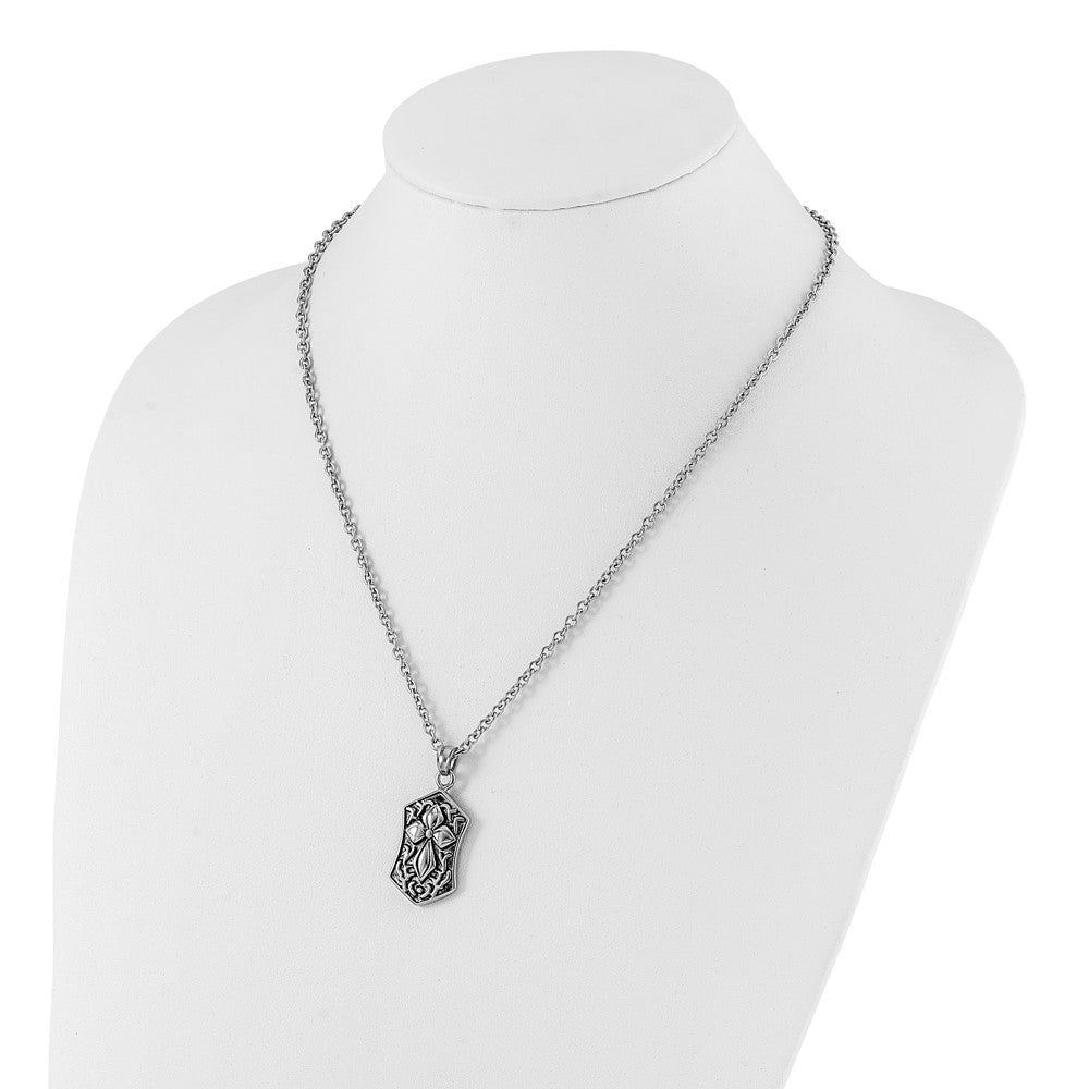 Stainless Steel Polished and Antiqued Cross Necklace