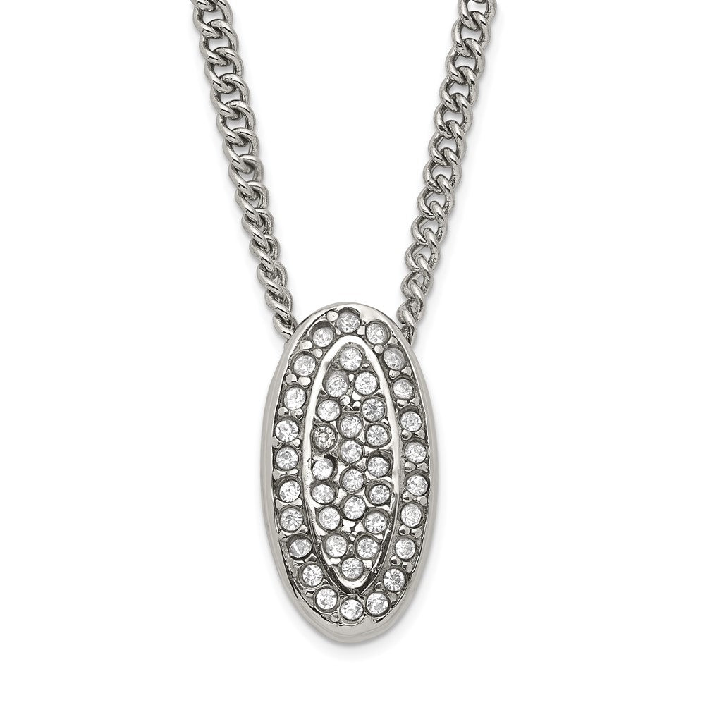 Stainless Steel Polished Crystal Oval Necklace