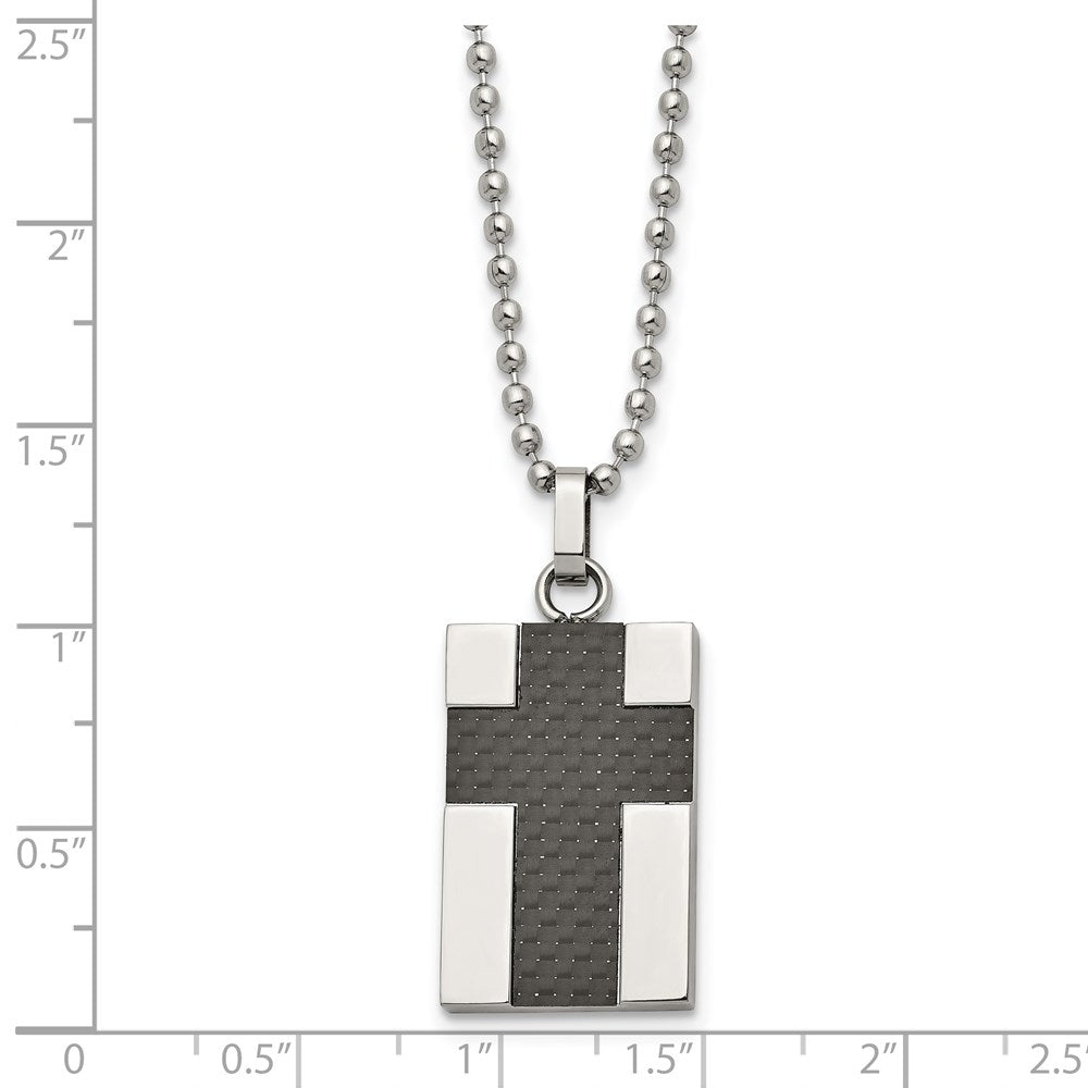 Chisel Stainless Steel Polished Carbon Fiber Inlay Cross Pendant on a 22 inch Ball Chain Necklace