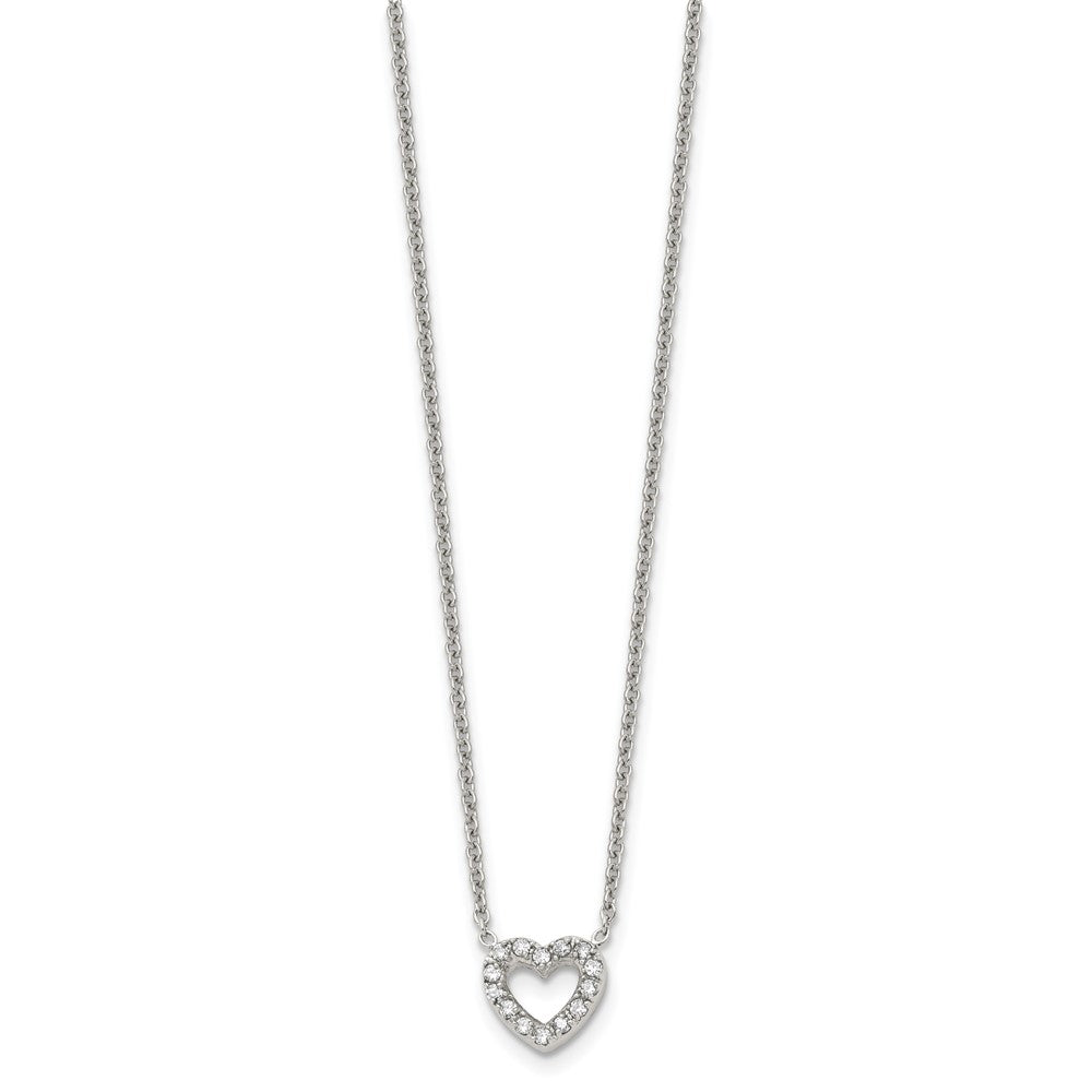 Chisel Stainless Steel Polished CZ Open Heart on an 18 inch Cable Chain Necklace