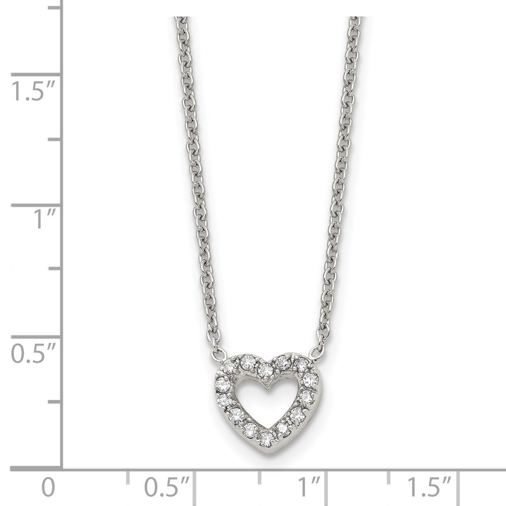 Chisel Stainless Steel Polished CZ Open Heart on an 18 inch Cable Chain Necklace