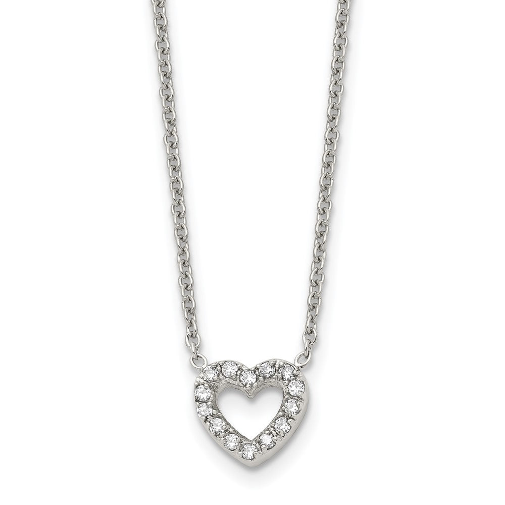 Chisel Stainless Steel Polished CZ Open Heart on an 18 inch Cable Chain Necklace