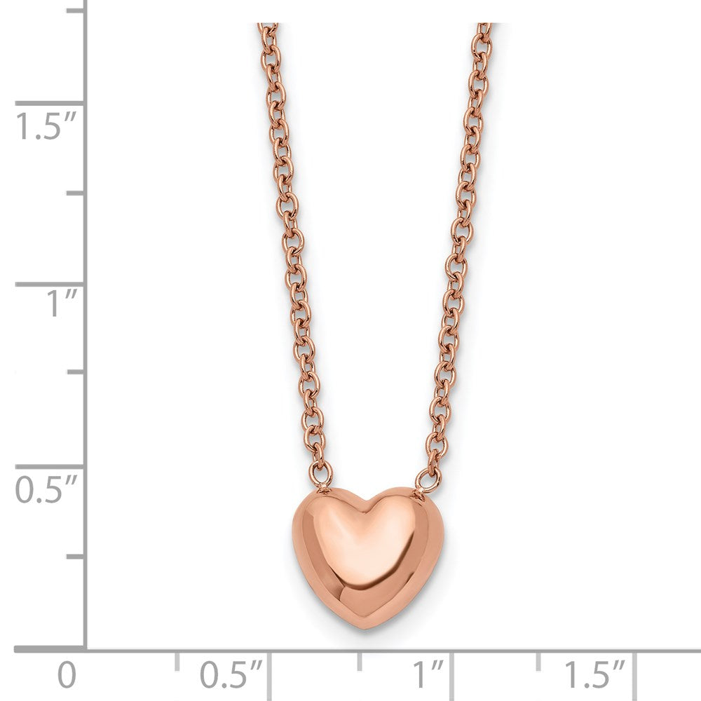 Chisel Stainless Steel Polished Rose IP-plated Heart on a 17.5 inch Cable Chain Necklace