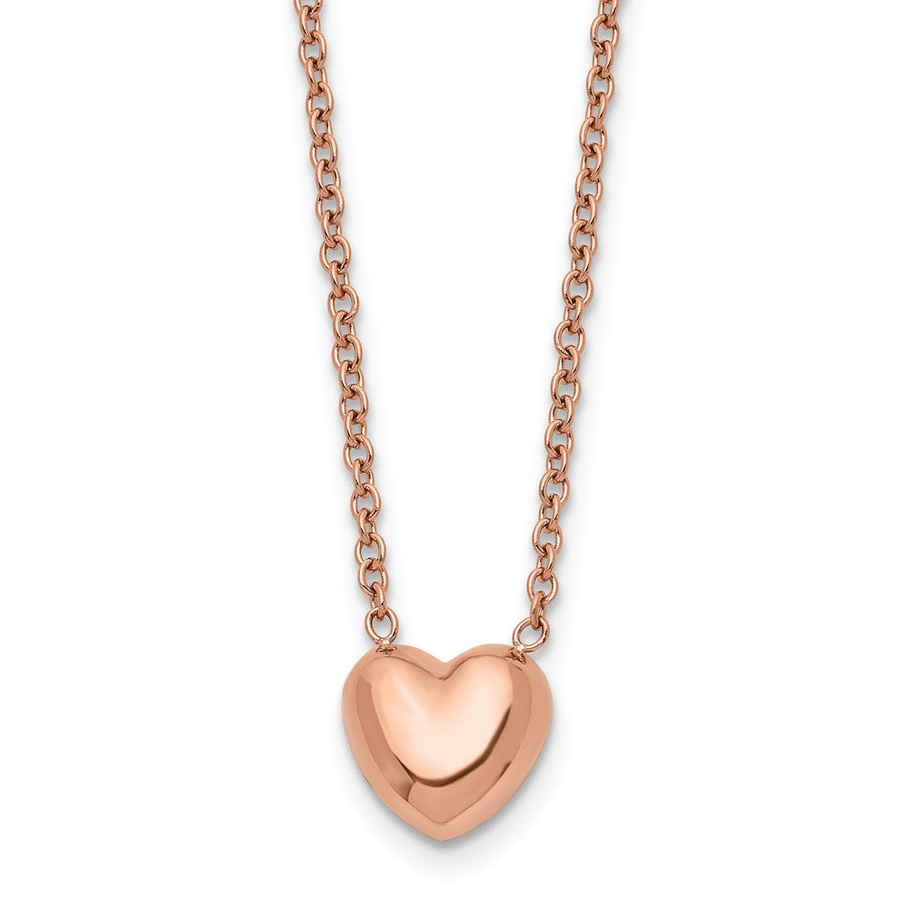 Chisel Stainless Steel Polished Rose IP-plated Heart on a 17.5 inch Cable Chain Necklace