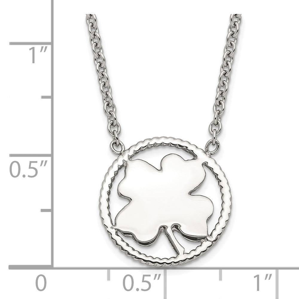 Stainless Steel Polished Four Leaf Clover Necklace