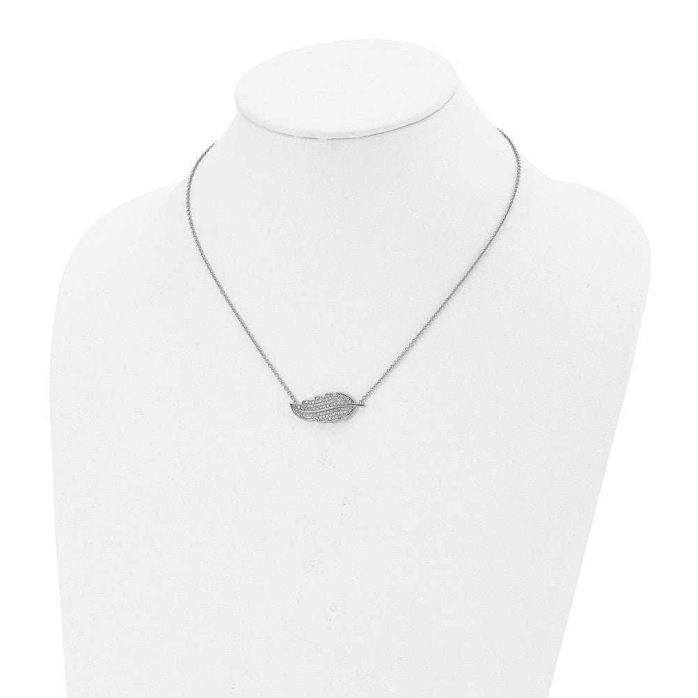 Stainless Steel Polished w/CZ Leaf 18in Necklace