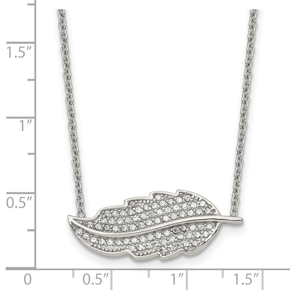 Stainless Steel Polished w/CZ Leaf 18in Necklace