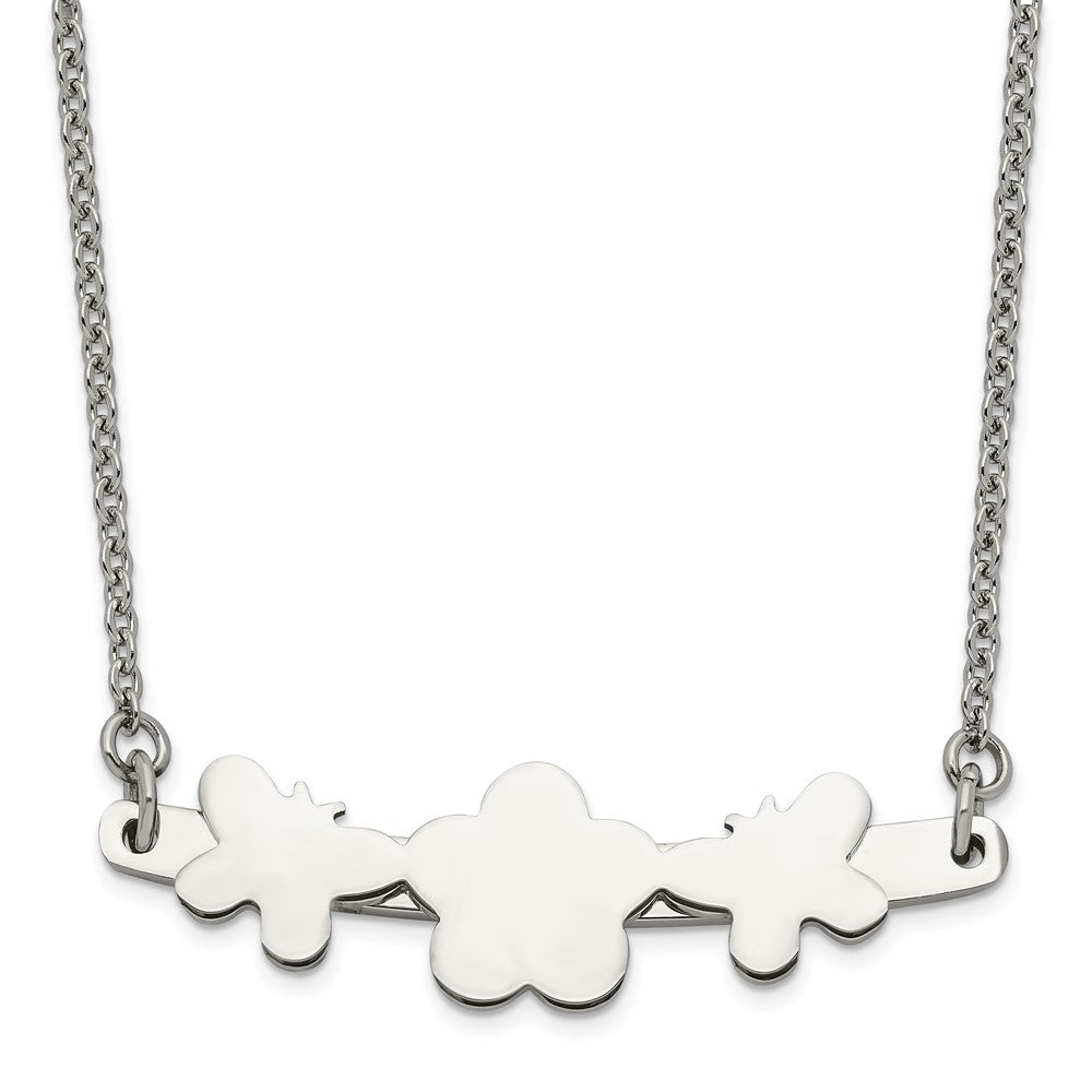 Stainless Steel Polished Butterfly & Flower Necklace