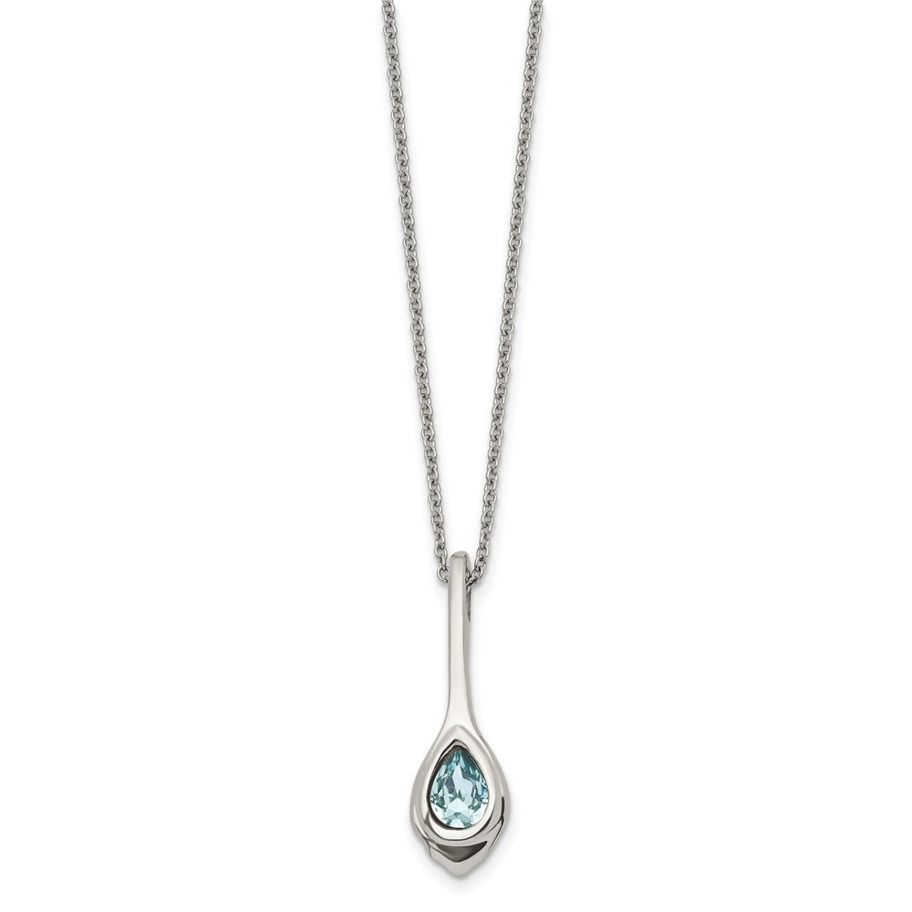 Chisel Stainless Steel Polished Blue Glass Teardrop Pendant on a 17.75 inch Cable Chain with a 2 inch Extension Necklace