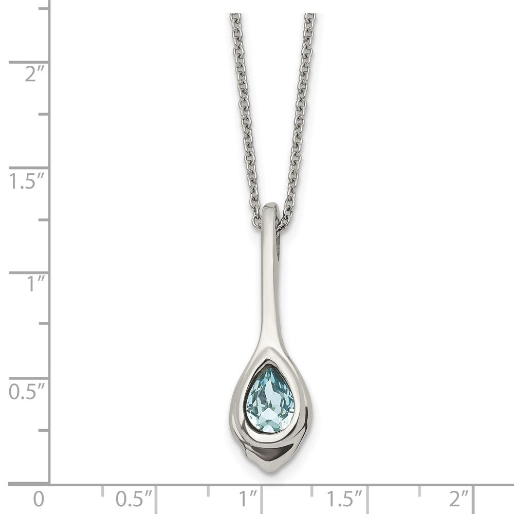 Chisel Stainless Steel Polished Blue Glass Teardrop Pendant on a 17.75 inch Cable Chain with a 2 inch Extension Necklace