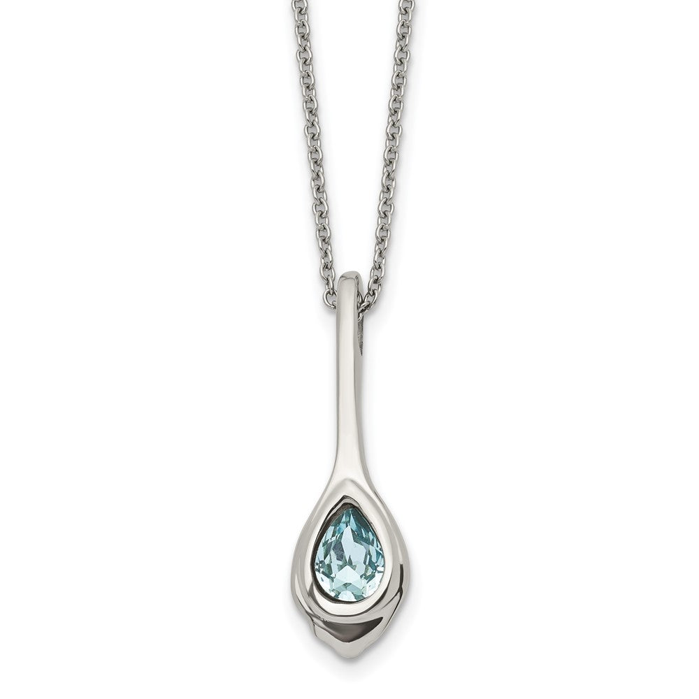 Chisel Stainless Steel Polished Blue Glass Teardrop Pendant on a 17.75 inch Cable Chain with a 2 inch Extension Necklace