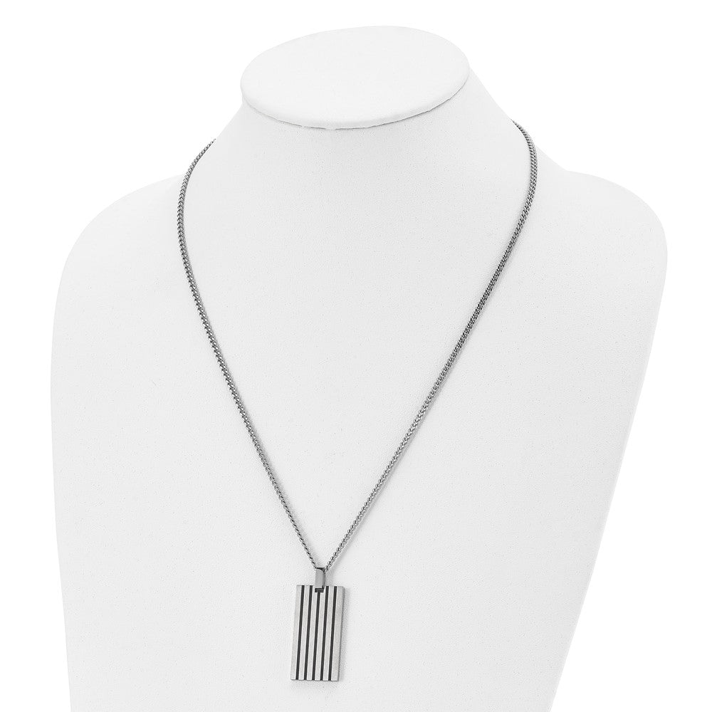 Chisel Stainless Steel Brushed with Black Rubber Inlay Rectangle Dog Tag on a 22 inch Curb Chain Necklace