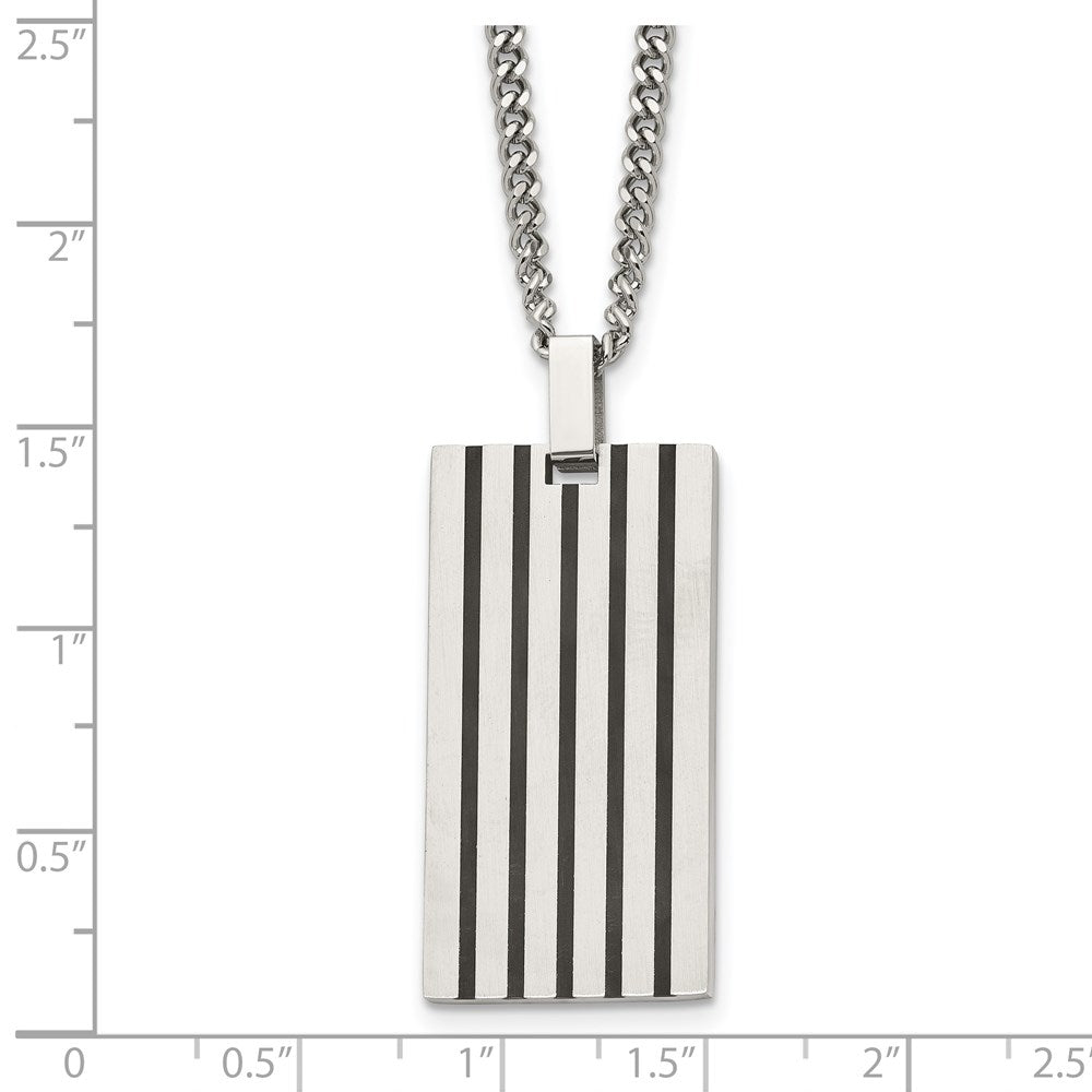 Chisel Stainless Steel Brushed with Black Rubber Inlay Rectangle Dog Tag on a 22 inch Curb Chain Necklace