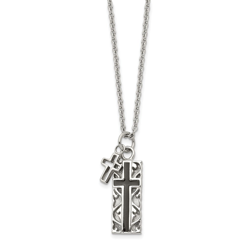 Chisel Stainless Steel Polished Black IP-plated 2 Piece Cross Pendant on a 20 inch Cable Chain Necklace