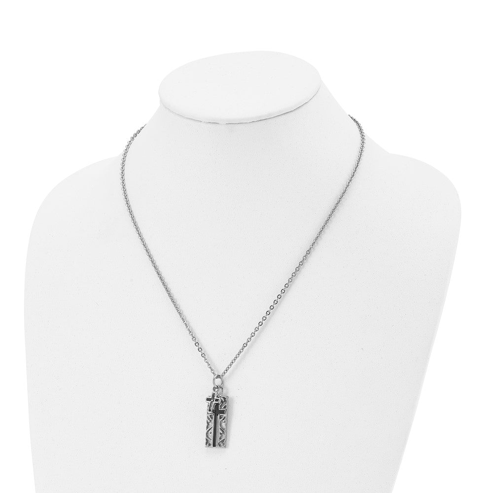 Chisel Stainless Steel Polished Black IP-plated 2 Piece Cross Pendant on a 20 inch Cable Chain Necklace