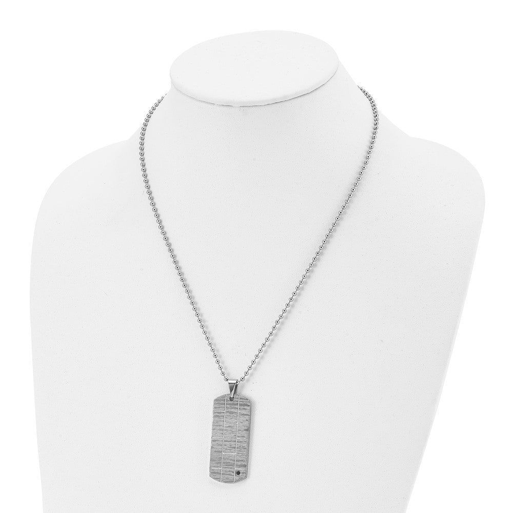 Chisel Stainless Steel Polished and Satin with Black CZ Dog Tag on a 20 inch Ball Chain Necklace