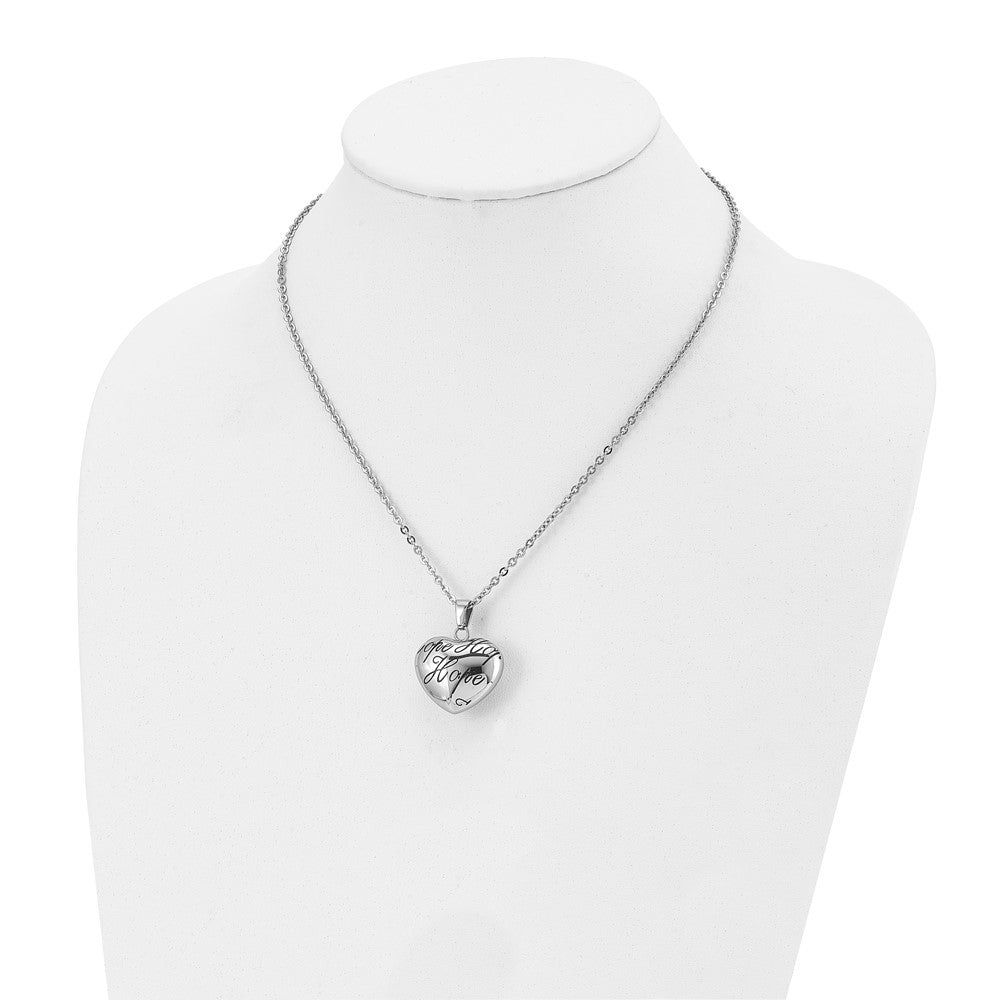 Chisel Stainless Steel Polished and Enameled HOPE Hollow Heart Pendant on an 18 inch Cable Chain Necklace