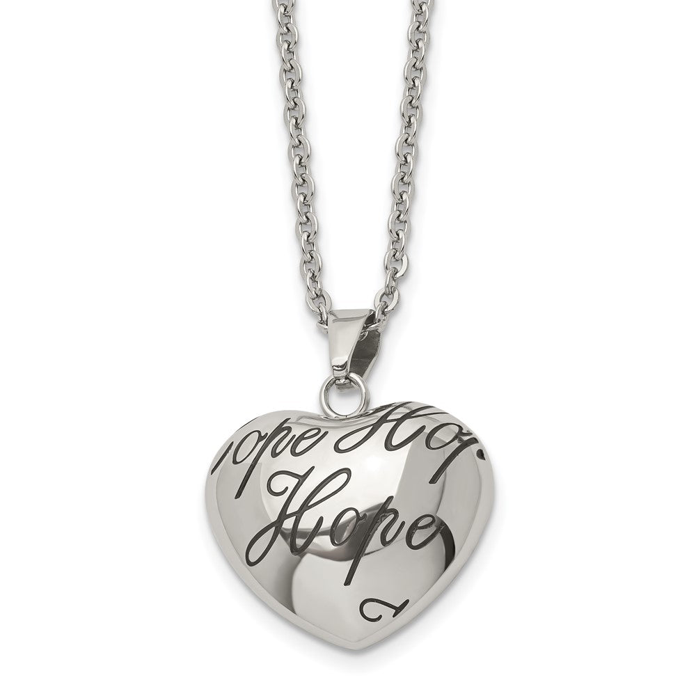 Chisel Stainless Steel Polished and Enameled HOPE Hollow Heart Pendant on an 18 inch Cable Chain Necklace