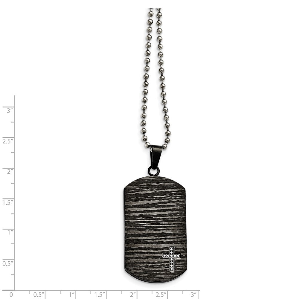 Chisel Stainless Steel Brushed and Polished Black IP-plated 1/10 Carat Diamond Cross Dog Tag on a 24 inch Ball Chain Necklace