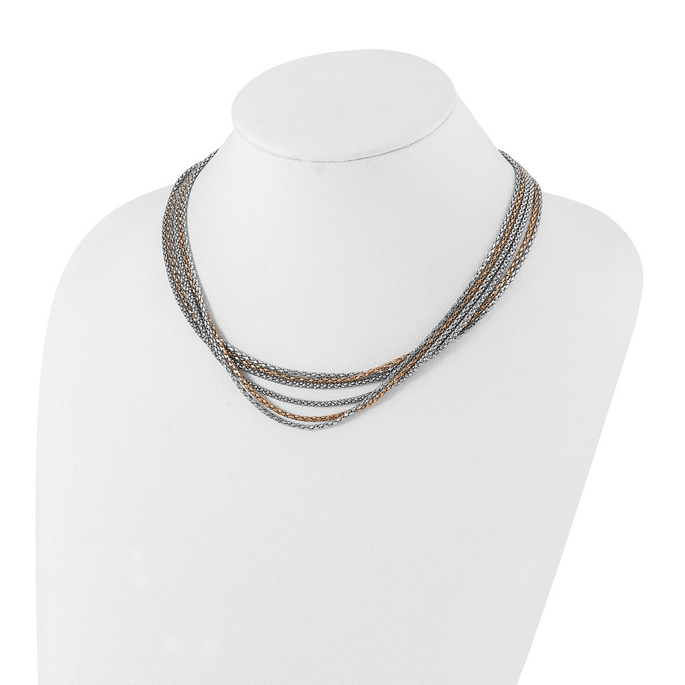 Stainless Steel Polished Rose IP-plated 6 Strand Necklace