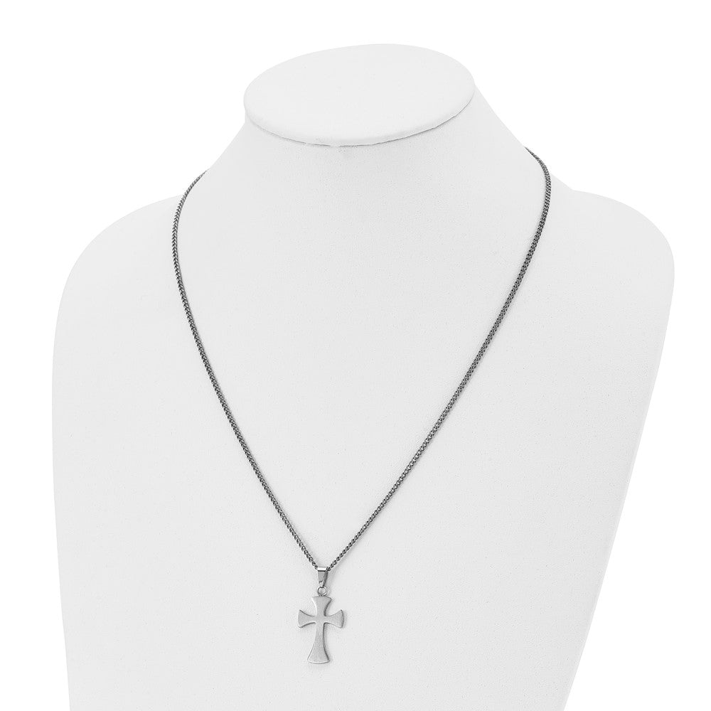 Chisel Stainless Steel Brushed Cross Pendant on a 22 inch Curb Chain Necklace