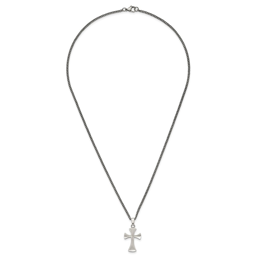 Chisel Stainless Steel Brushed Cross Pendant on a 22 inch Curb Chain Necklace