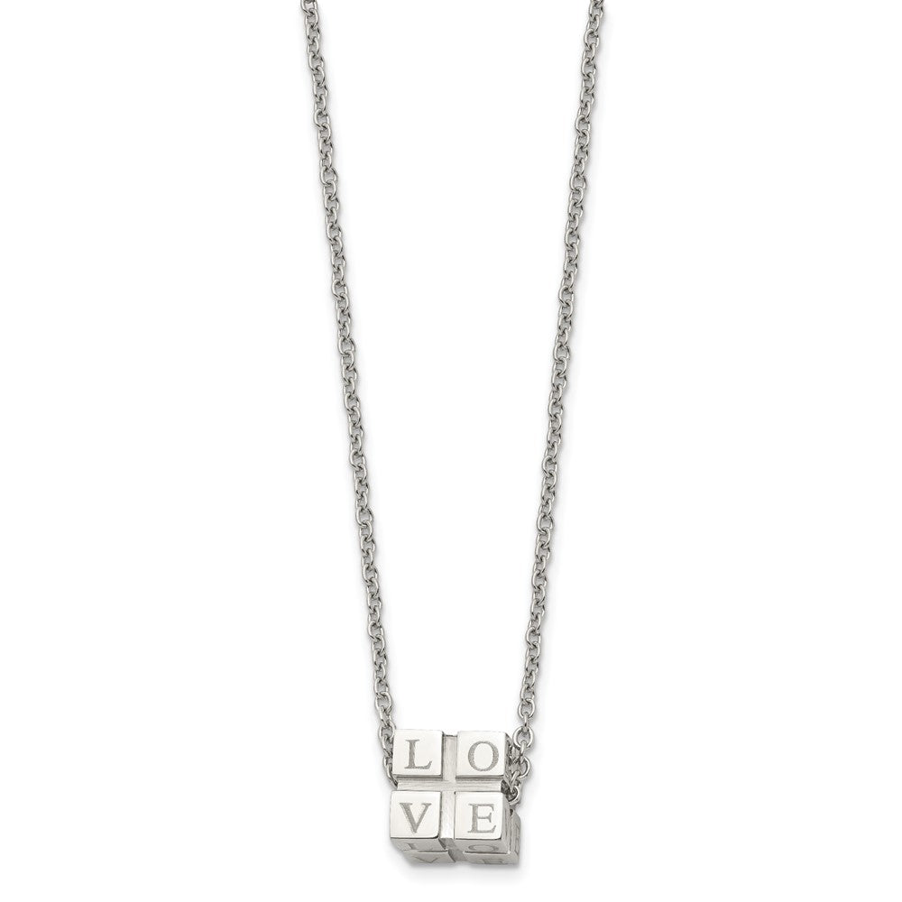 Chisel Stainless Steel Polished LOVE Blocks on a 18.5 inch Cable Chain Necklace