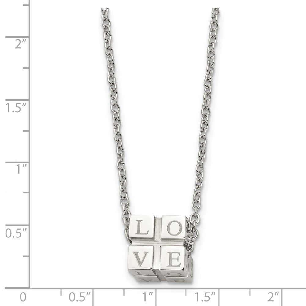 Chisel Stainless Steel Polished LOVE Blocks on a 18.5 inch Cable Chain Necklace