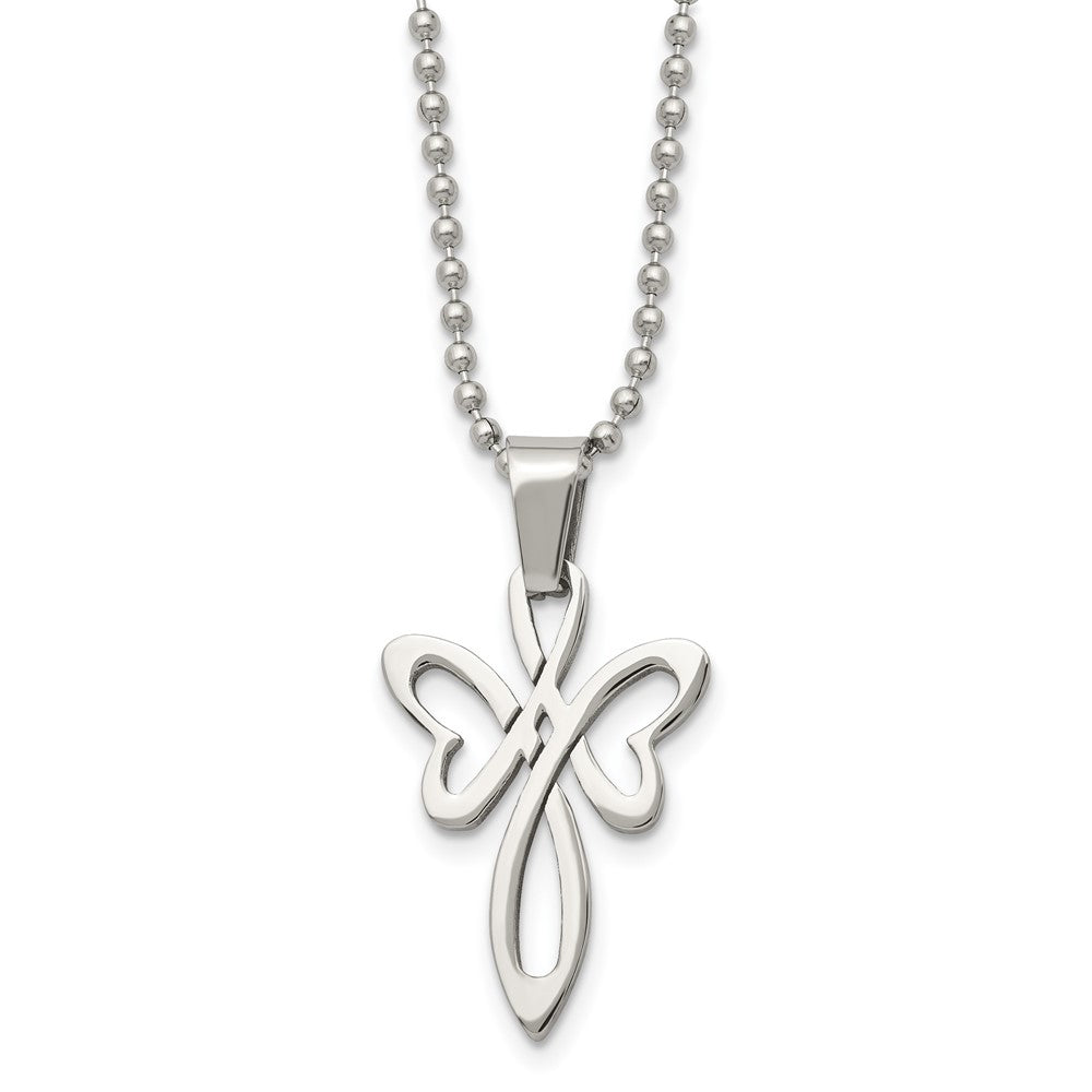 Chisel Stainless Steel Polished Fancy Cross Pendant on a 22 inch Ball Chain Necklace