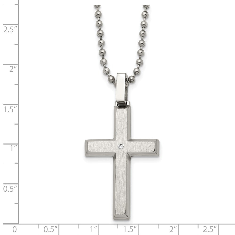 Chisel Stainless Steel Brushed and Polished .01 carat Diamond Cross Pendant on a 22 inch Ball Chain Necklace