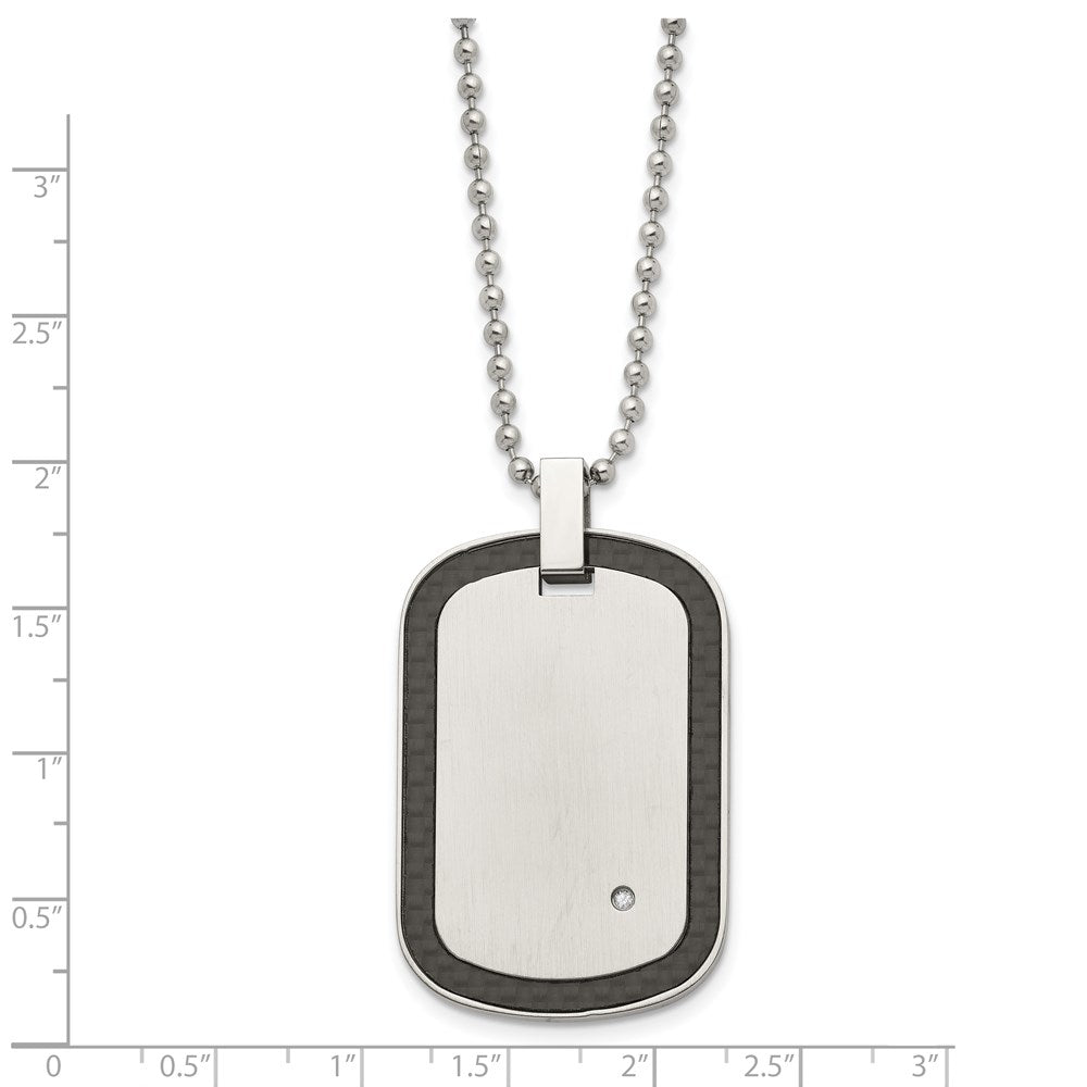 Chisel Stainless Steel Brushed with Black Carbon Fiber Inlay Edges and .01carat Diamond Dog Tag on a 24 inch Ball Chain Ne...