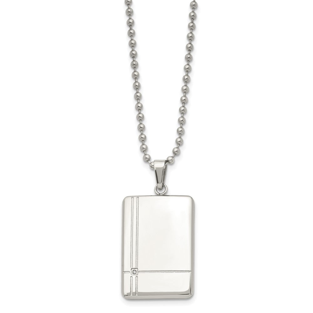 Chisel Stainless Steel Polished with CZ Dog Tag on a 22 inch Ball Chain Necklace