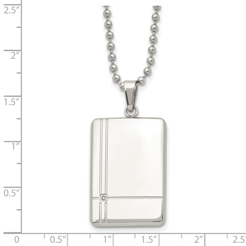 Chisel Stainless Steel Polished with CZ Dog Tag on a 22 inch Ball Chain Necklace