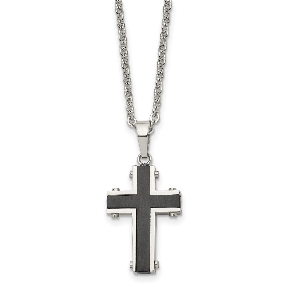 Chisel Stainless Steel Polished Black IP-plated Cross Pendant on a 22 inch Cable Chain Necklace