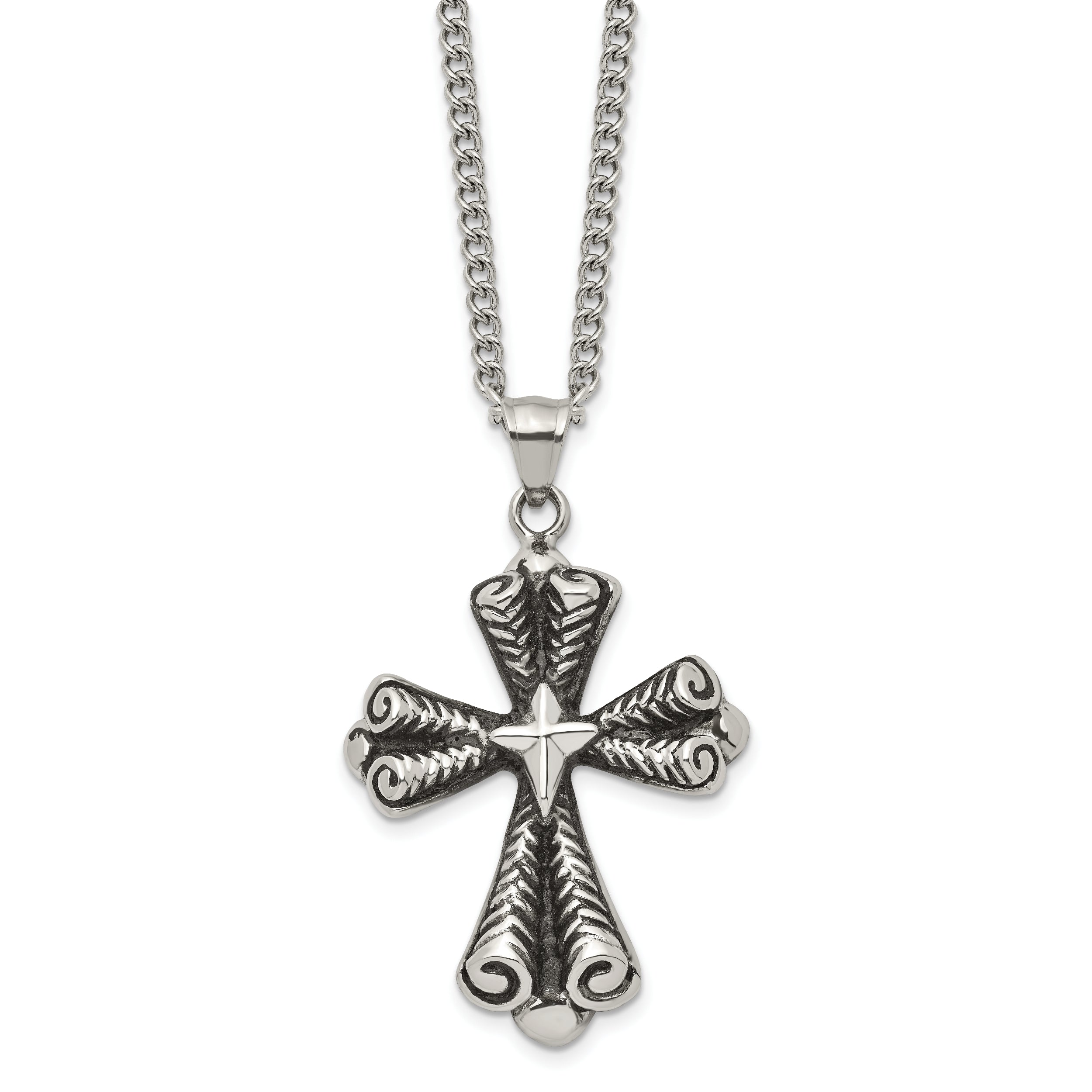 Stainless Steel Antiqued Cross Necklace SRN1928