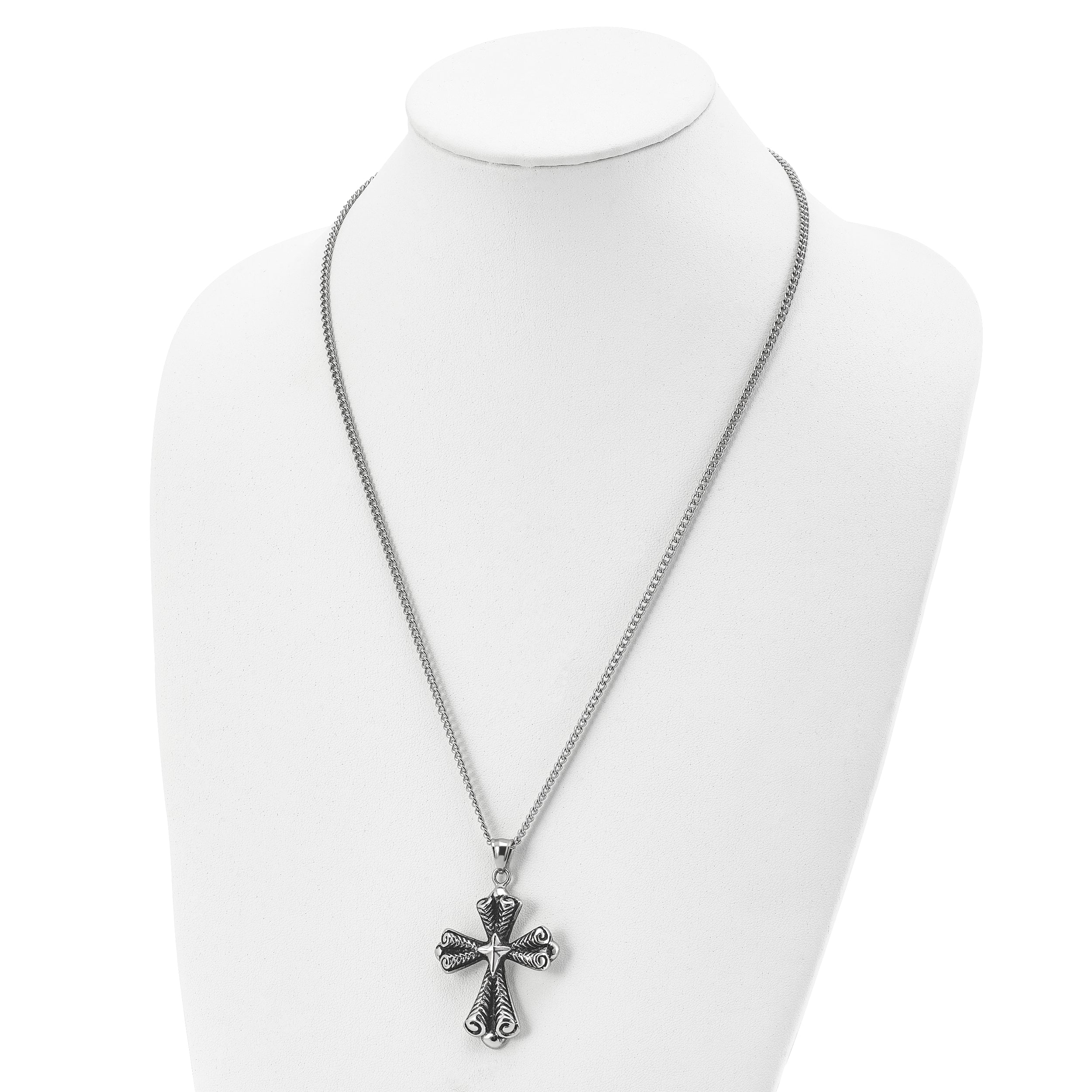 Stainless Steel Antiqued Cross Necklace SRN1928