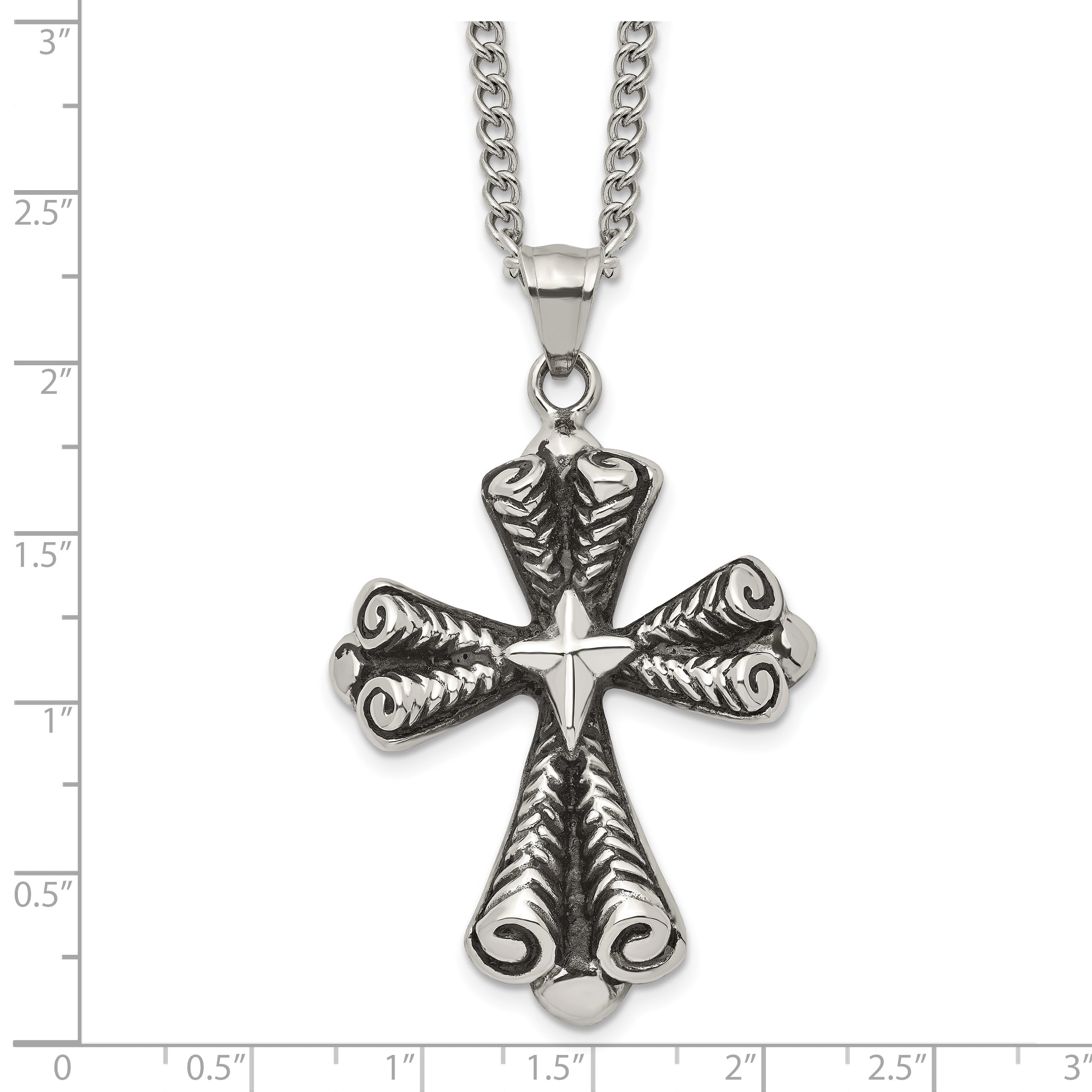 Stainless Steel Antiqued Cross Necklace SRN1928