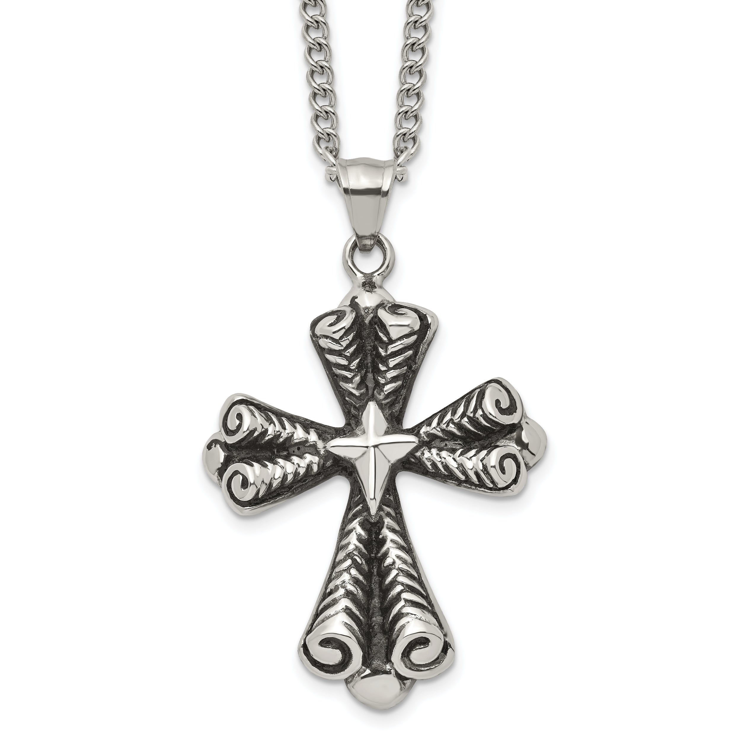 Stainless Steel Antiqued Cross Necklace SRN1928