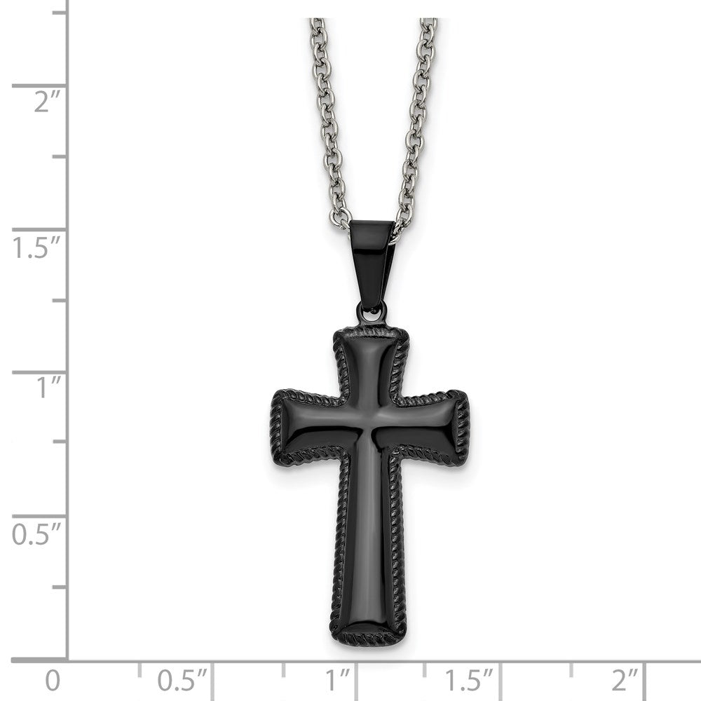 Chisel Stainless Steel Polished Black IP-plated Medium Pillow Cross Pendant on an 18 inch Cable Chain Necklace