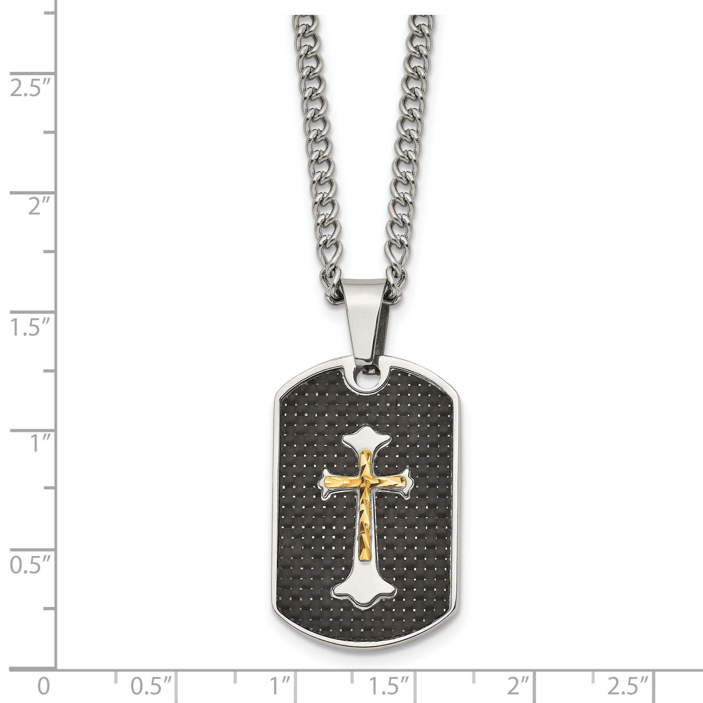 Stainless Steel Carbon Fiber Inlay Gold IP-plated D/C Cross Necklace SRN1947