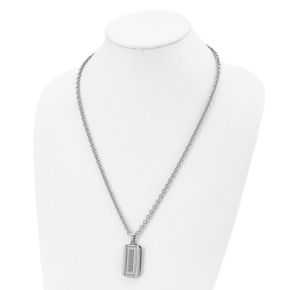 Chisel Stainless Steel Brushed and Polished Black IP-plated with Black CZ Dog Tag on a 24 inch Cable Chain Necklace