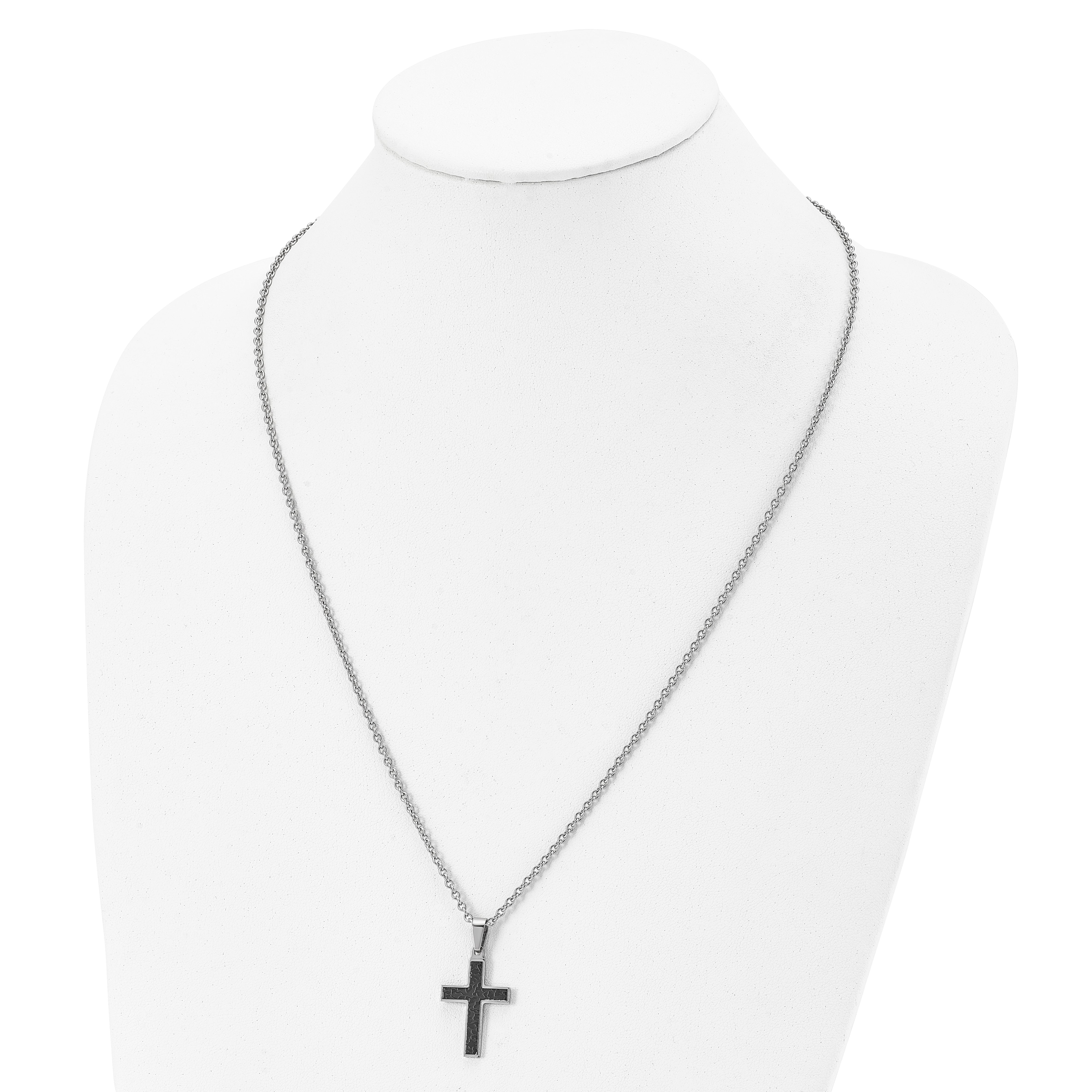 Stainless Steel Polished and Textured Black IP-plated Cross Necklace SRN1986