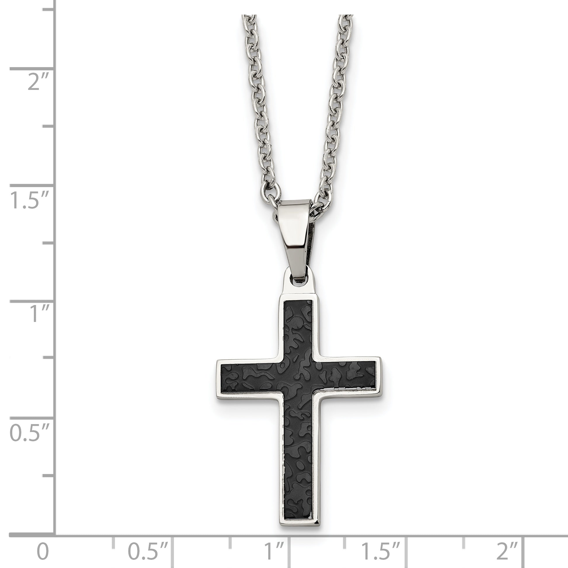 Stainless Steel Polished and Textured Black IP-plated Cross Necklace SRN1986