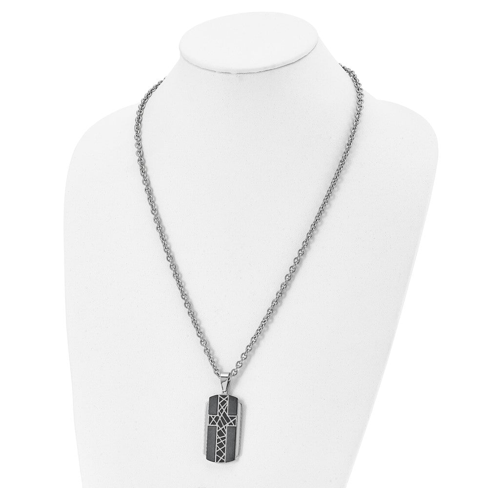 Stainless Steel Brushed and Polished Black IP-plated Cross 24in Necklace