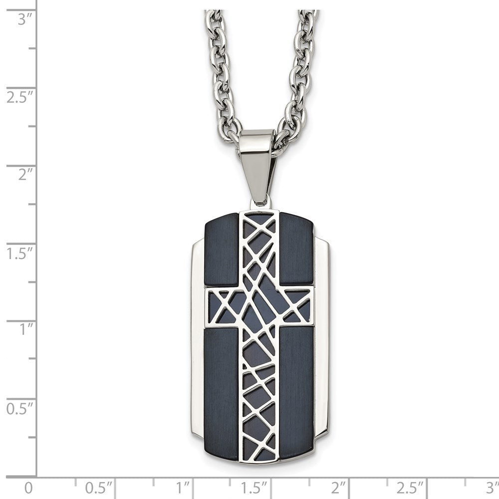 Stainless Steel Brushed and Polished Black IP-plated Cross 24in Necklace