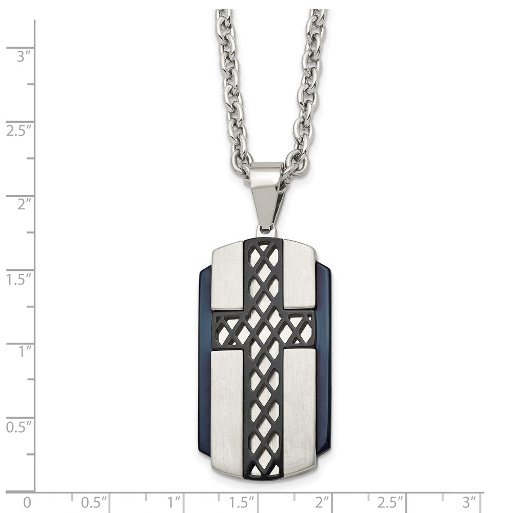 Stainless Steel Brushed and Polished Black IP-plated Cross 24in Necklace