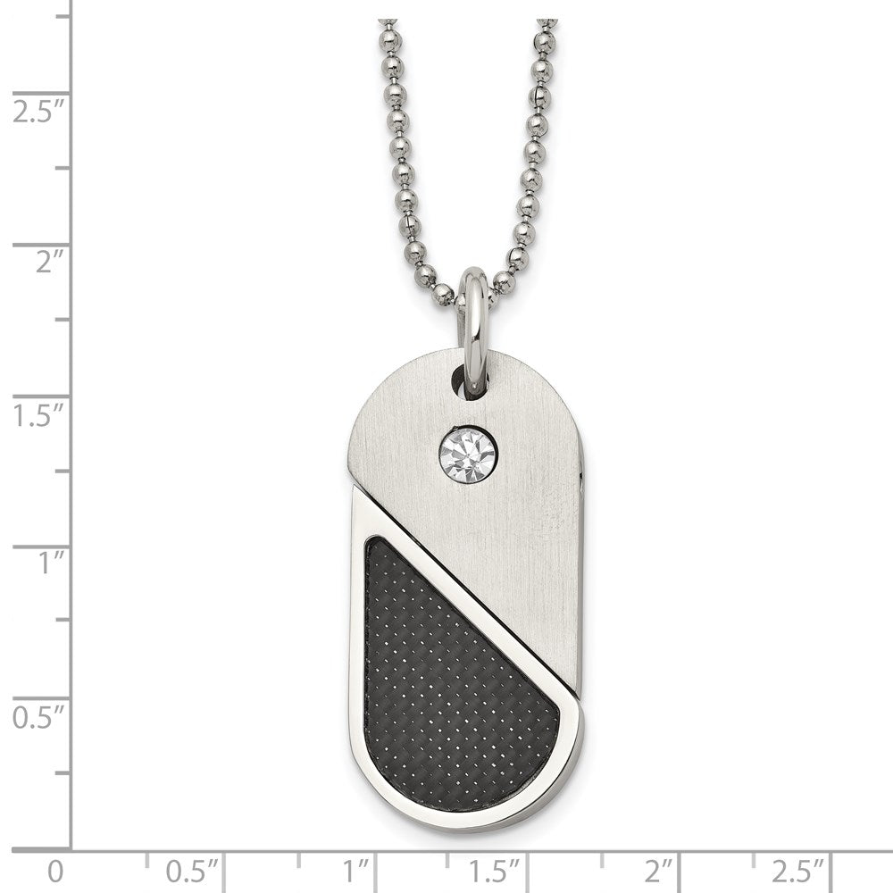 Chisel Stainless Steel Brushed and Polished with CZ and Carbon Fiber Inlay Movable DogTag/Heart Pendant on a 22 in Ball Ch...