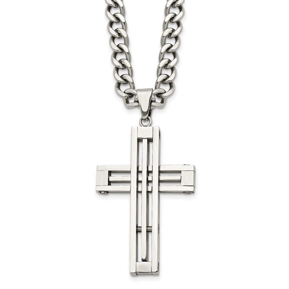 Chisel Stainless Steel Polished Cross Pendant on a 22 inch Curb Chain Necklace