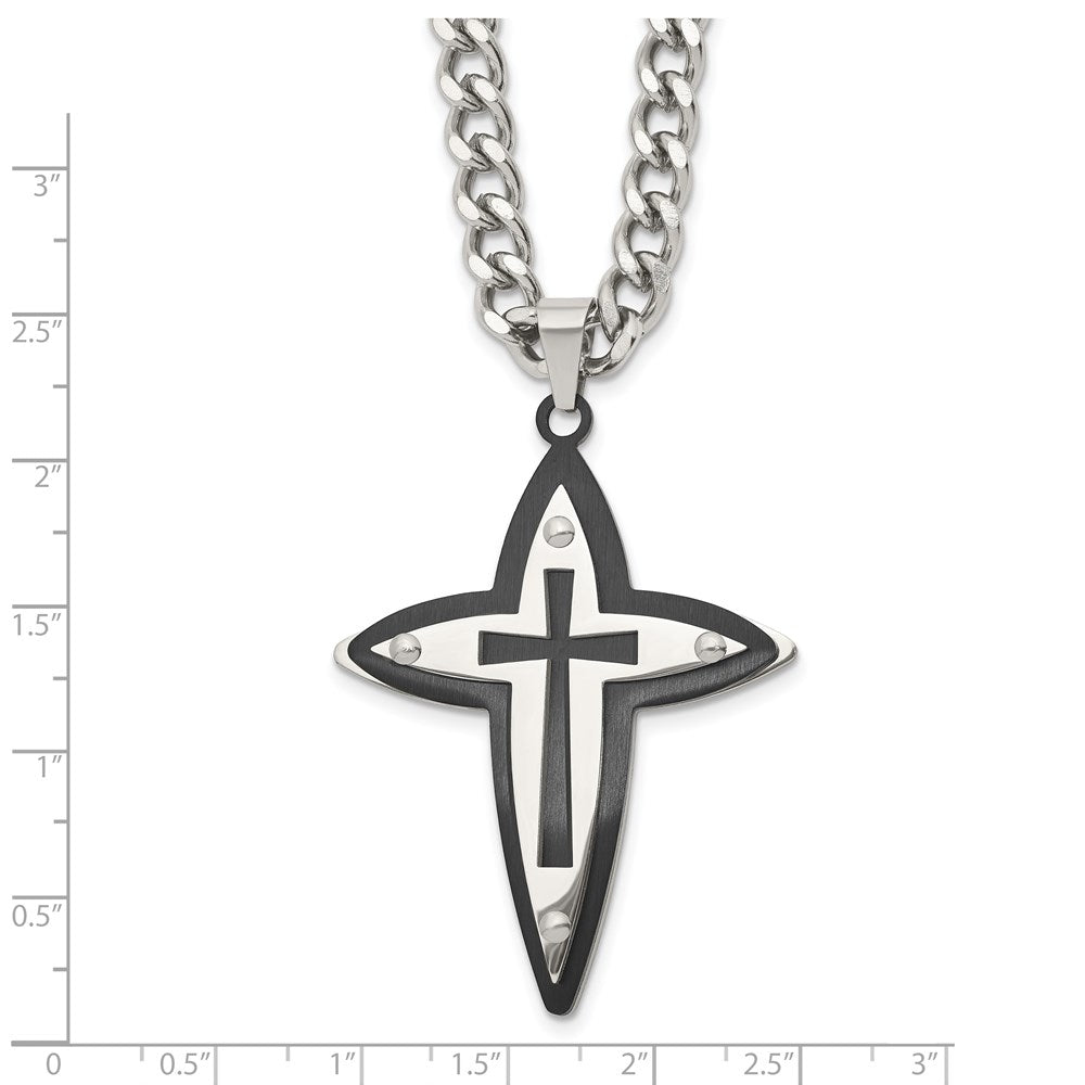 Chisel Stainless Steel Polished Black IP-plated Cross Pendant on a 22 inch Curb Chain Necklace